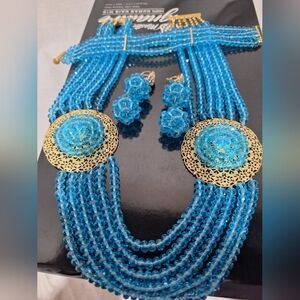 Elegant Blue and Gold Jewelry Set